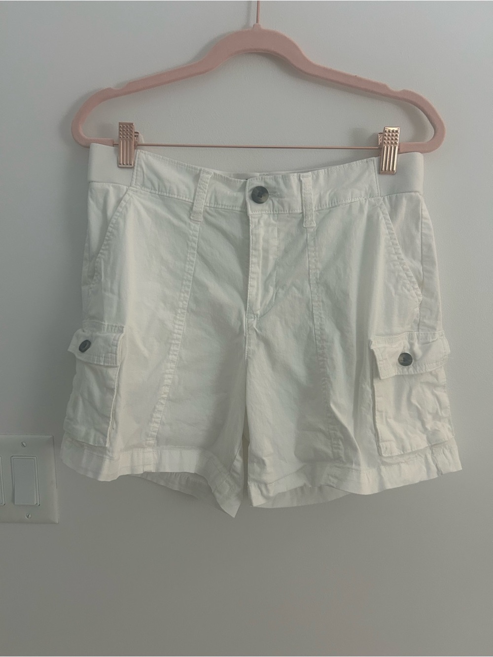 Lee Women’s White Cargo Shorts Size 8 Cotton Stretch Utility Casual